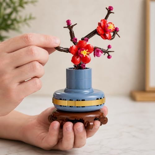 Image of Plum Blossom Building Blocks Set (327 PCS) | DIY Artificial Flower Bonsai Model | Creative Construction Toy & Home Decor Gift for Kids & Adults