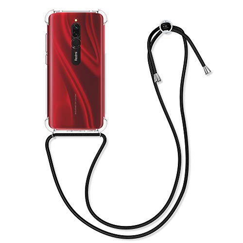 Fundas Para Xiaomi Redmi 8 kwmobile Carcasa Compatible con Xiaomi Redmi 8 - Funda Transparente TPU con Cuerda para Colgar - Negro/Transparente