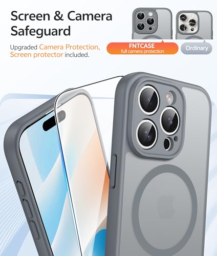Image of FNTCASE for iPhone 15 Pro Case: [Compatible with Magsafe] Translucent Matte Cases with [Full Camera Protection] [Screen Protector] Military Grade Shockproof Protective Phone Cover - Gray