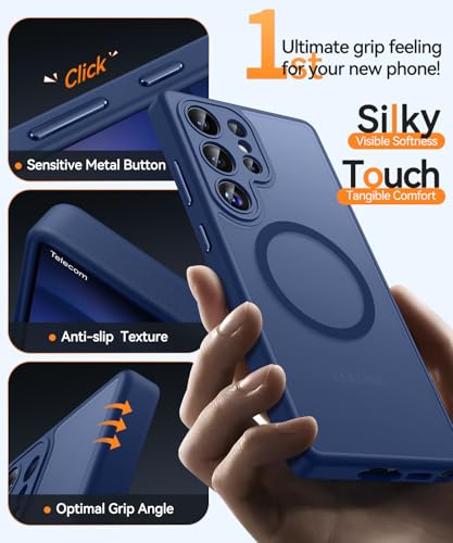 Image of CANSHN Designed for Samsung Galaxy S23 Ultra Case [Full Camera Protection] [Compatible with MagSafe] Translucent Matte Shockproof Protective Phone Cover 6.8 Inch - Deep Blue