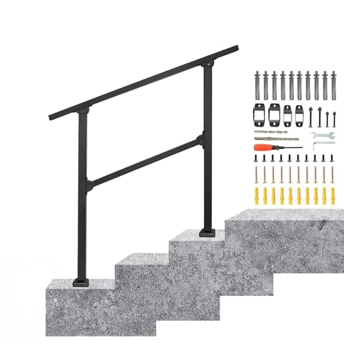 IBVIVIC Barandilla para escaleras, 100 cm, pasamanos para escaleras, balcones, con 1 travesaño para interior y exterior, jardín, escalera (negro, 2 a 3 peldaños)