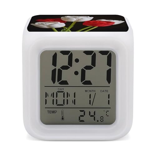 Reloj digital de mesa con tulipanes y luces de colores ideal para regalar a seres queridos 2