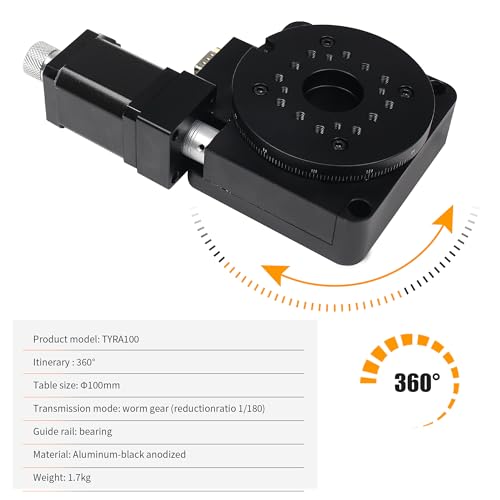 cnctopbaos electric rotating machine100mm bearing scale optical rotating platform motorized rotation stage360 precision worm gear rotary table reduction ratio 1180 load 99lb 45kg ra100
