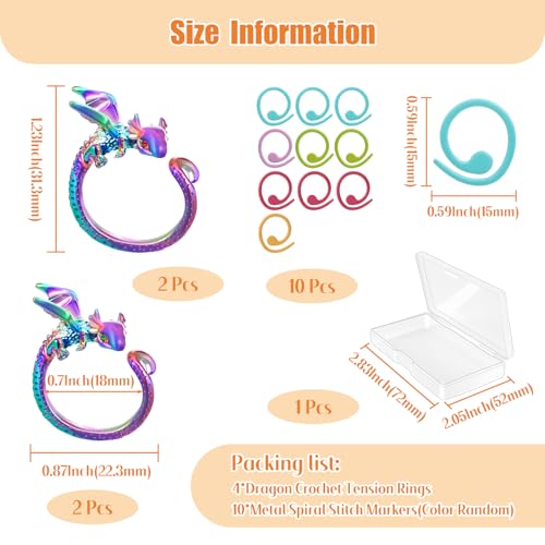 Image of HUISUYTON 4PCS Adjustable Crochet Tension Ring for Finger, Dragon Crochet Yarn Tension Rings for Crocheting, Crochet Rings for DIY Crocheting and Sewing Crafts