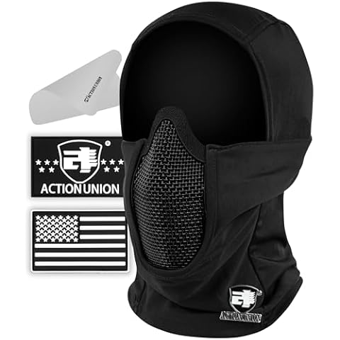 ACTIONUNION Tactical Airsoft Balaclava Mesh Mask Set (Black) Cover