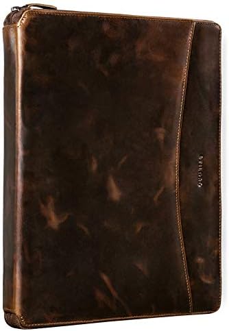 STILORD 'Vincent' Vintage Conference Folder Leather Brown Business Map Brown A4 Punched Pad Portfolio Document Folder Fit For 13,3 MacBooks Genuine