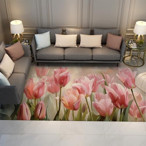 Tapis 180x240cm lavable en machine rose blush grand salon - 2