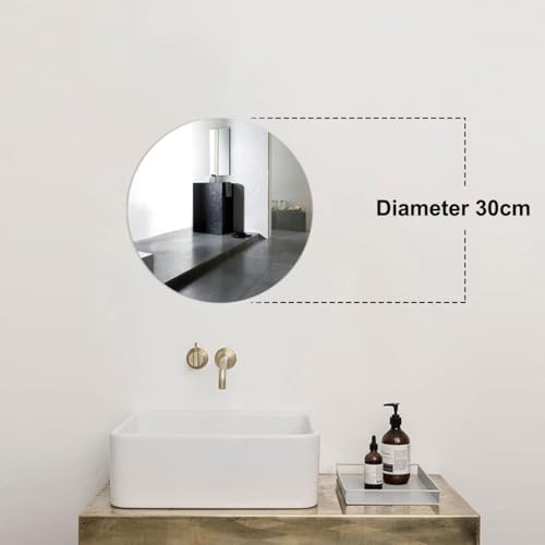 30 cm Selbstklebender Glasspiegel HD Runder Klebespiegel Großer rahmenloser Glas Spiegel Tischspiegel Aufkleber Spiegelfliesen Bastelspiegel Kreis Wandklebespiegel für Zuhause, Tafelaufsätze – Bild 3