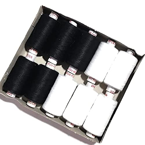 YOOKO 5 Black + 5 White Thread 300 MTR Sewing Thread Combo. 10 Tubes Box (5 White + 5 Black) Reel 300MTR Each Tube