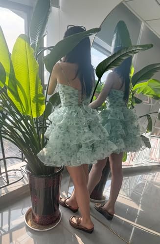 RSOETOO Fairy Homecoming Dresses Short for Teens Flower Embroidery Tiered Puffy Prom Dresses RO1573