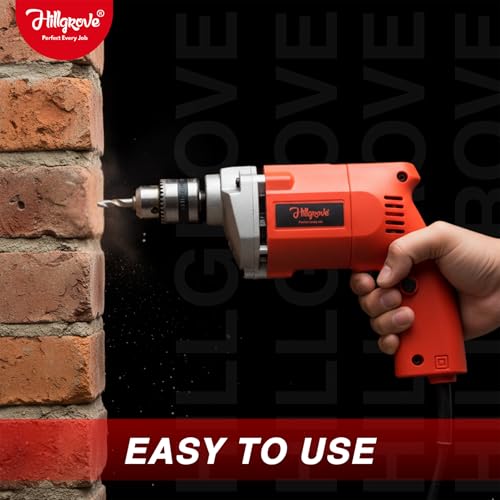Image of Hillgrove HGCM1015M1 All Purpose 500W Drill Machine with 5 Drill Bits for Making Holes in Metal /Wood /Concrete Pistol Grip Drill (10 mm Chuck Size)