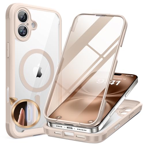 Image of Miracase Magnetic for iPhone 16 Plus Case Full-Body Phone with Built-in Glass Screen Protector, [Compatible with MagSafe] Military Drop Proof 16 Plus Cover Bumper, Desert