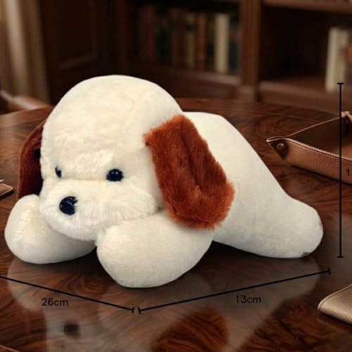 Image of EITHEO Cute Plush Puppy Soft Toy for Kids - White Dog Teddy Bear with Brown Ears, Ultra Soft Stuffed Animal for Boys & Girls, Birthday Gift, Home Decor, Washable, 25 cm