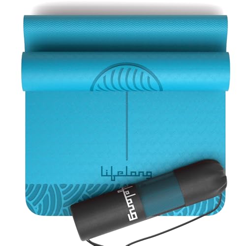 Image of Lifelong Yoga Mat for Man & Woman | 5mm Thick TPE Cushioning | Non-Toxic & Sweat-Resistant Exercise Mat for Home Workout | Free Carry Bag | Gym & Studio Yoga Mat for Woman| Made in India (Teal Blue)