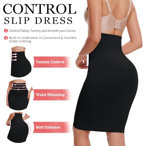 Image of JOYSHAPER Half Slip Skirt for Women Under Dresses Tummy Control Shapewear Dress Slip with Built-in Thong