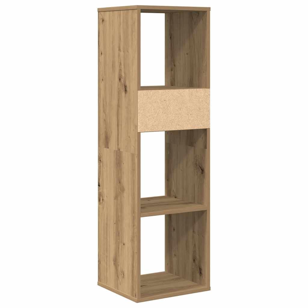 Libreria Artisan in legno di quercia 34 x 31 x 112 cm, scaffale stretto con scomparto aperto per ripiano e spazio portaoggetti, salvaspazio come mensola da parete o divisorio in soggiorno