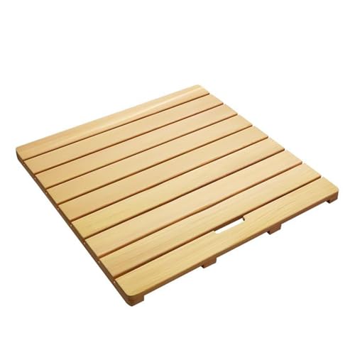 Rutschfeste Bambus-Badematte für die Dusche, wasserdichte Holzdusche, Bodenmatte, vielseitiger, quadratischer, rechteckiger Badteppich mit Griffen und Füßen (50 x 50 cm)