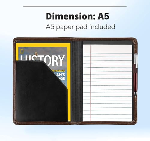 Image of Padfolio /Portfolio Binder, Mini Padfolio Portfolio Binder 5 x 8 Legal Writing Pad, A5 Document Organizer Folder for Men Women,Dark Brown.