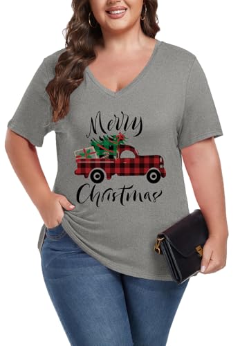 Image of ForHailey Women's Plus Size Short Sleeve Tee Shirt V Neck Basic Ladies Loose Fit T Shirt 1X-5X