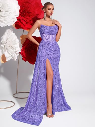 Image of Cocktail Evening Gowns Formal Dresses for Women Sequin Tulle Wedding Guest Party Sexy Off Shoulder Floor Length Prom Dress