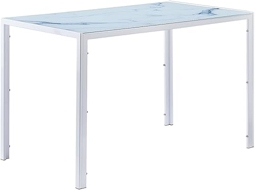 Miniatura 13 de Mesa de comedor rectangular de vidrio transparente de 47.2 pulgadas, mesa de cocina moderna con mesa de vidrio templado y marco de acero de metal