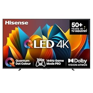 Hisense 100E7NQ 254 cm (100 Zoll) Fernseher, 4K UHD, QLED, HDR10, HDR10+ decoding, HLG, Dolby Vision Atmos, 144Hz VRR, Smooth Motion, Bluetooth, Alexa Built-in, VIDAA Voice, Schwarz [2025]