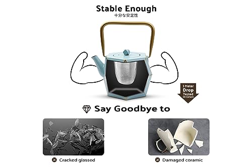 Toptier Cast Iron Teapot, Stovetop Safe Japanese Cast Iron Tea Kettle, Diamond Design Tea Pot with Removable Infuser for Loose Tea, 40 Ounce (1200 ml), Blue
