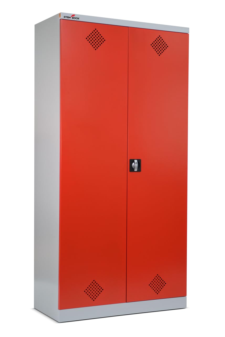 Steinbock Ölschrank aus Stahlblech | HxBxT 195 x 95 x 50 cm | 3 höhenverstellbare Gitterrostböden | 60 kg Boden Tragkraft | 1 Auffangwanne | abschließbar | Gefahrstoffschrank | Umweltschrank
