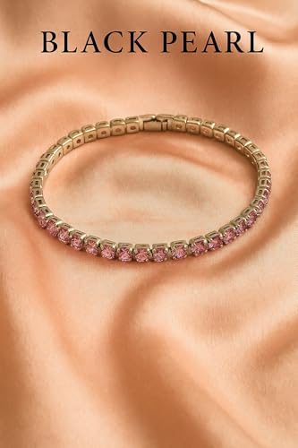 Image of BLACK PEARL Elegant Style Tennis Bracelet with Multicolour Zirconion Stones, Gold and Silver-Toned Bracelet For Women & Girls
