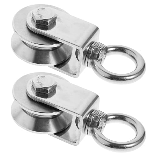 2 bloques de polea de acero inoxidable con ranura en V de 48 mm, rodillo silencioso pesado para elevación de cuerda de alambre, aparejo C y sistema de polea de cable de uso industrial