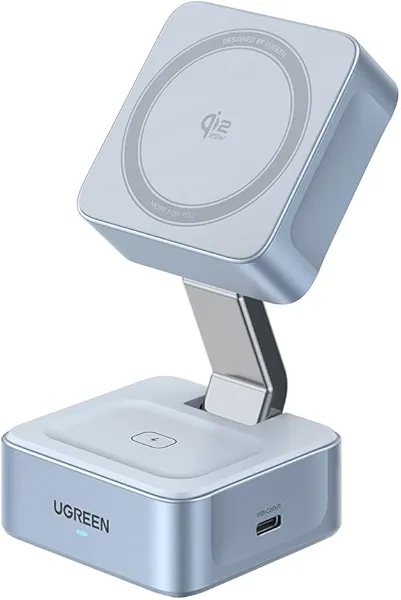 UGREEN Qi2 25W Magflow Wireless Charger Magsafe Charging Station 2-in-1 for iPhone 17/16/15/14/13/12 Pro Max, Fast Foldable Stand with USB-C Port, Compatible with AirPods, Dual Device Chargi