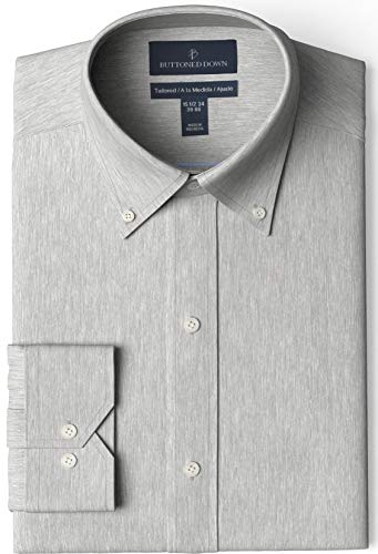 Amazon Brand - Buttoned Down Men's Tailored-Fit Button Collar Pinpoint Non-Iron Dress Shirt, Medium Grey Heather 18