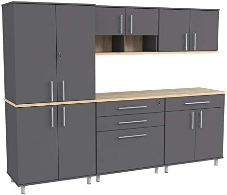 Inval Piece Engineered Wood Garage Storage System, Kratos 5-Pc Set, Dark Gray and Maple