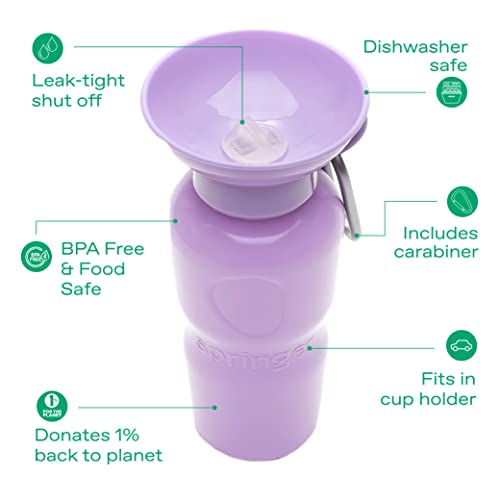 Springer Dog Water Bottle | Portable Travel Water Bottle Dispenser For Dogs - As Seen On Shark Tank | Patented, Leak-Proof Bottles Fill Bowl With Water - Ideal For Walking | Bpa-Free 22Oz Lilac #TOP2