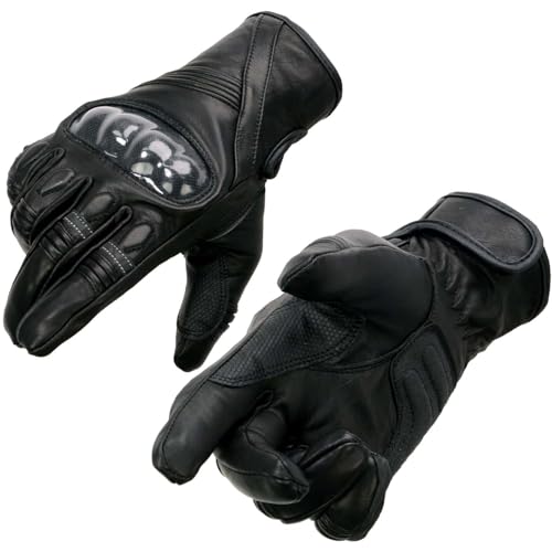 Image of Milwaukee Leather Men's Premium Leather Motorcycle Racing Gloves - Hand Protection, Gel Palm, Adjustable Fit - Medium