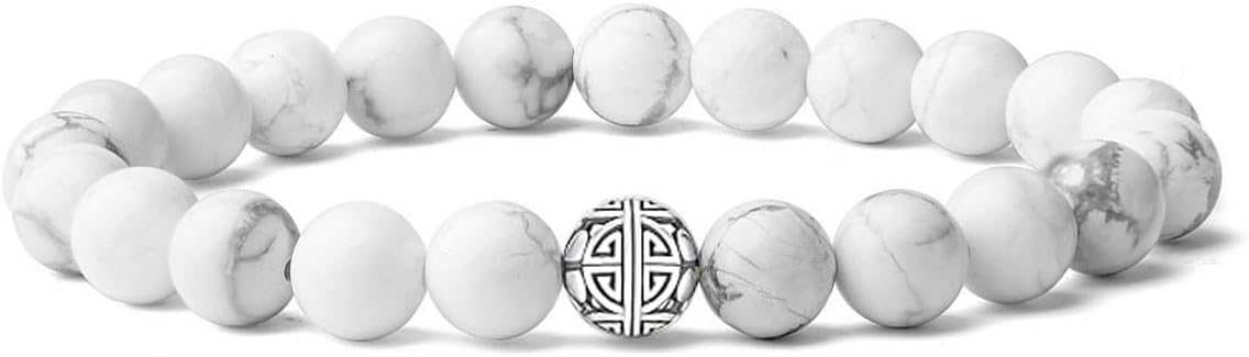 Healing Crystals Beaded Bracelets for Womens Natural Gemstone 8mm Beads Stretch Bracelets with 925 Sterling Silver Double Happiness Pendant