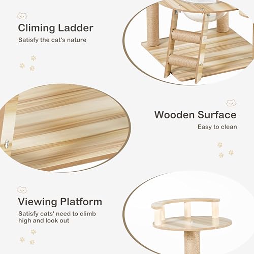Árbol para gatos grande madera 52 pulgadas multiespacio interior amarillo miniatura 6