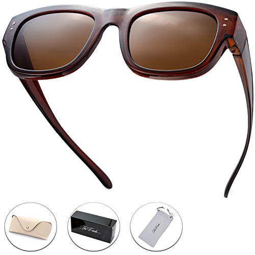 Image of The Fresh High Definition Polarized Wrap Around Shield Sunglasses for Glasses - Leather Eyeglasses Case