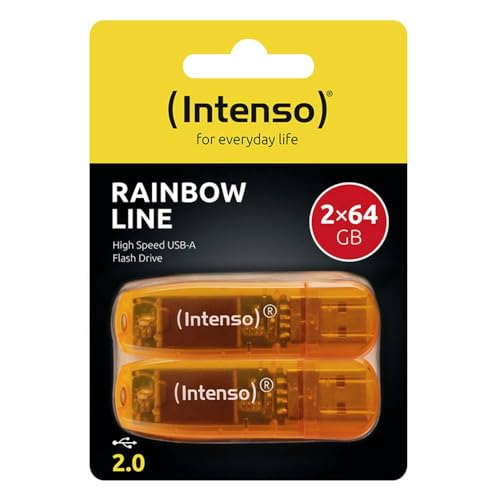 Image of Intenso Rainbow Line 2x 64GB USB 2.0 Flash Drive Twin Pack Orange
