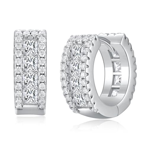 TRUMIUM Earrings For Men Women Cubic Zirconia Hoop Mens Silver Earrings Plated Huggie Cartilage Cuff Hypoallergenic Stud 10mm Round Circle