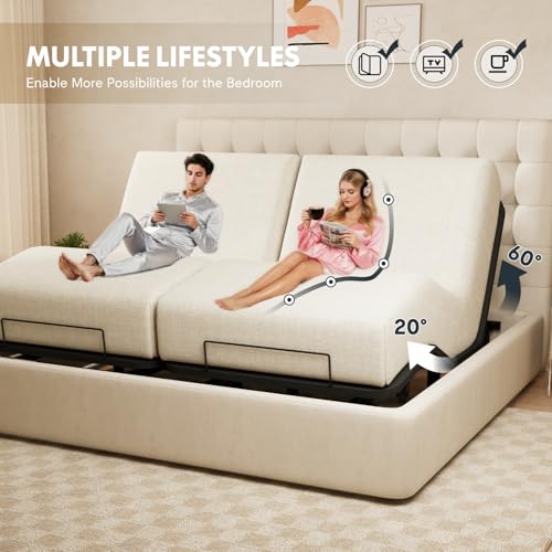 FLEXISPOT Adjustable Bed Frame Base Split King,Segmented Design,Easy Assemble,Oxford Fabric Bedspread,Wired Remote,Whisper Quiet Durable Motor,Mattress Holder.