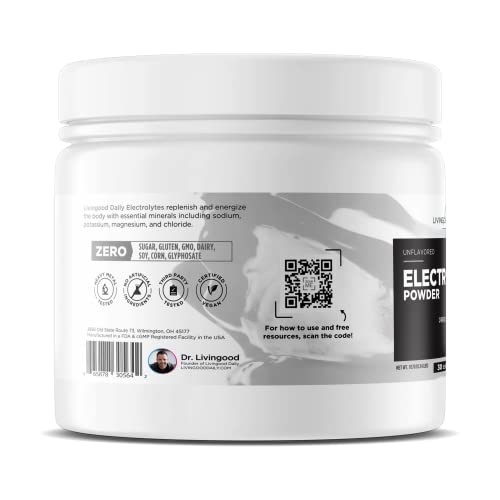 Livingood Daily Electrolyte Powder, Unflavored - Sugar-Free Electrolytes Powder - Hydration Drink Mix With Himalayan Pink Salt - Workout Recovery - Non-Gmo, Vegan, Keto, Paleo - 30 Servings, 3.8Oz #TOP7