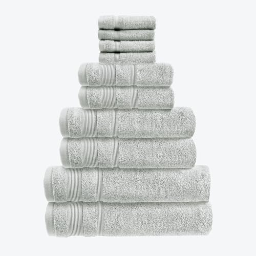 Allure Zero Twist 10 Piece Towel Set - 4 Face Cloths, 2 Hand Towels, 2 Bath Towels, 2 Bath Sheets, 100% Egyptian Cotton (Dove Grey)