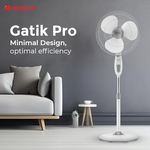 Havells Gatik Pro 400mm Pedestal Fan| 120 Ribs Guard for Safety| Smooth Oscillation| Heavy Base| ISI Marked | 2 Year Warranty | Grey view 2