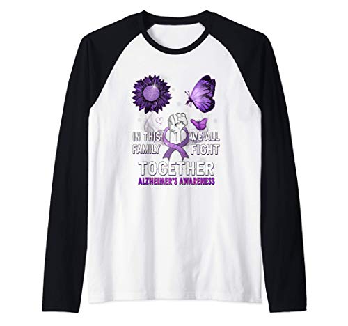 Alzheimer's Awareness Purple Ribbon We All Fight Together Camiseta Manga Raglan