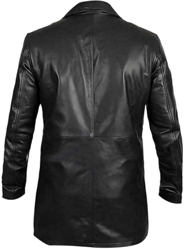 Mens Classic Button-Up Genuine Lambskin Leather 3/4 Lenght Car Coat Jacket2