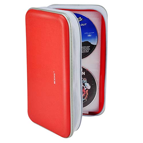 Cd Dvd Wallet, Wismart 96 Capacity Heavy Duty Sturdy Dvd Storage Hard Shell Cd Disk Holder Dvd Case Vcd Wallets Blu-Ray Media Case Storage Holder Organizer Wallet,96 Capacity (Red) #TOP6