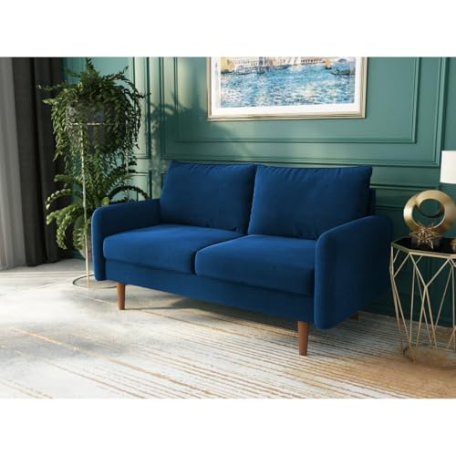 Image of Morrone Velvet Loveseat 2-Seater Sofa, Modern Upholstered Couch for Living Room, Bedroom and Office, Plush Cushion Accent Seating Furniture (Blue, 2 Seater)