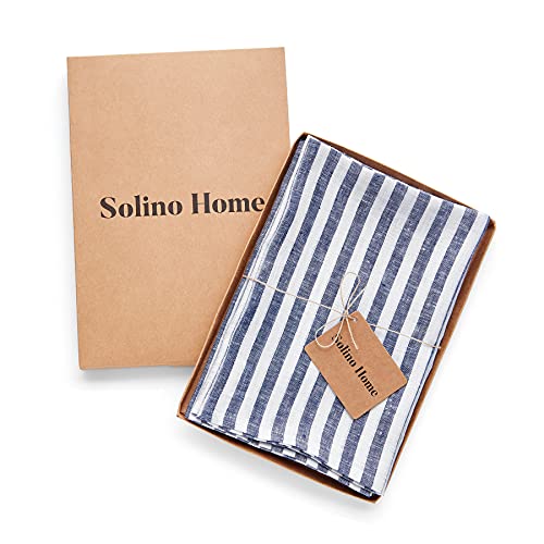 Image of Solino Home 100% Linen Napkins, 20 x 20 in, Navy and White Stripe, Set of 4