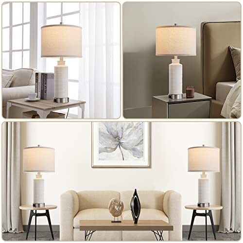 Aieampdo Set Of 2 Modern Table Lamps For Bedroom Bedside, 3-Way Dimmable Touch Ceramic Lamp With Dual Usb Ports, Contemporary White Decor Desk Lamp For Living Room End Table Entryway, 2 Bulb Included #TOP3